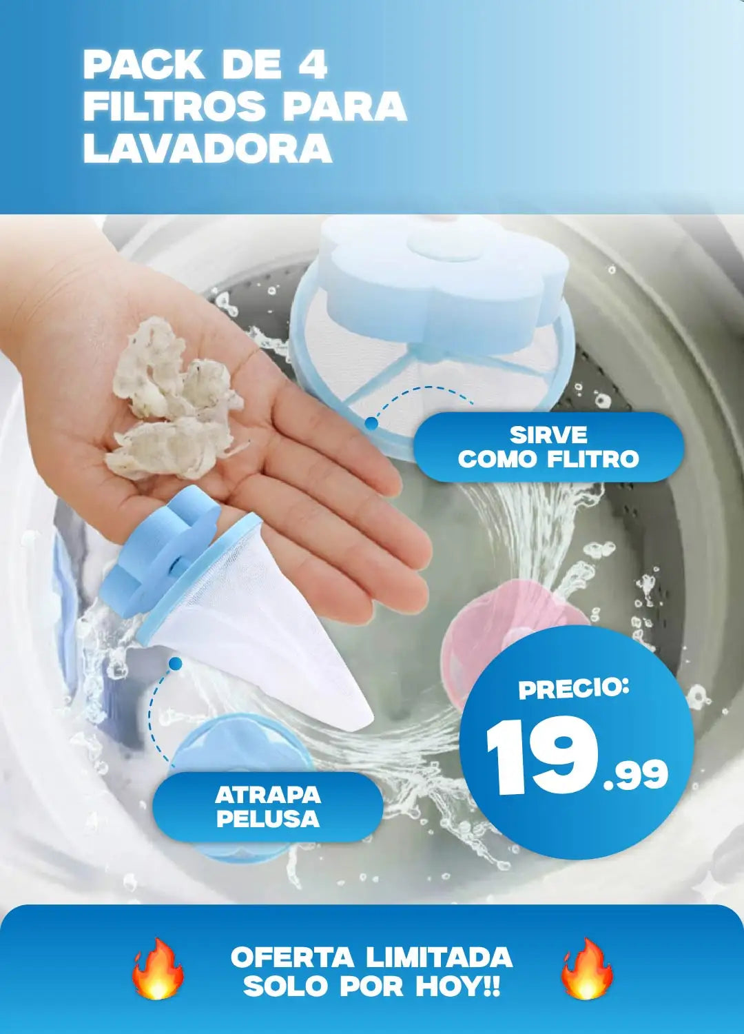 Pack de 4 filtros para lavadora