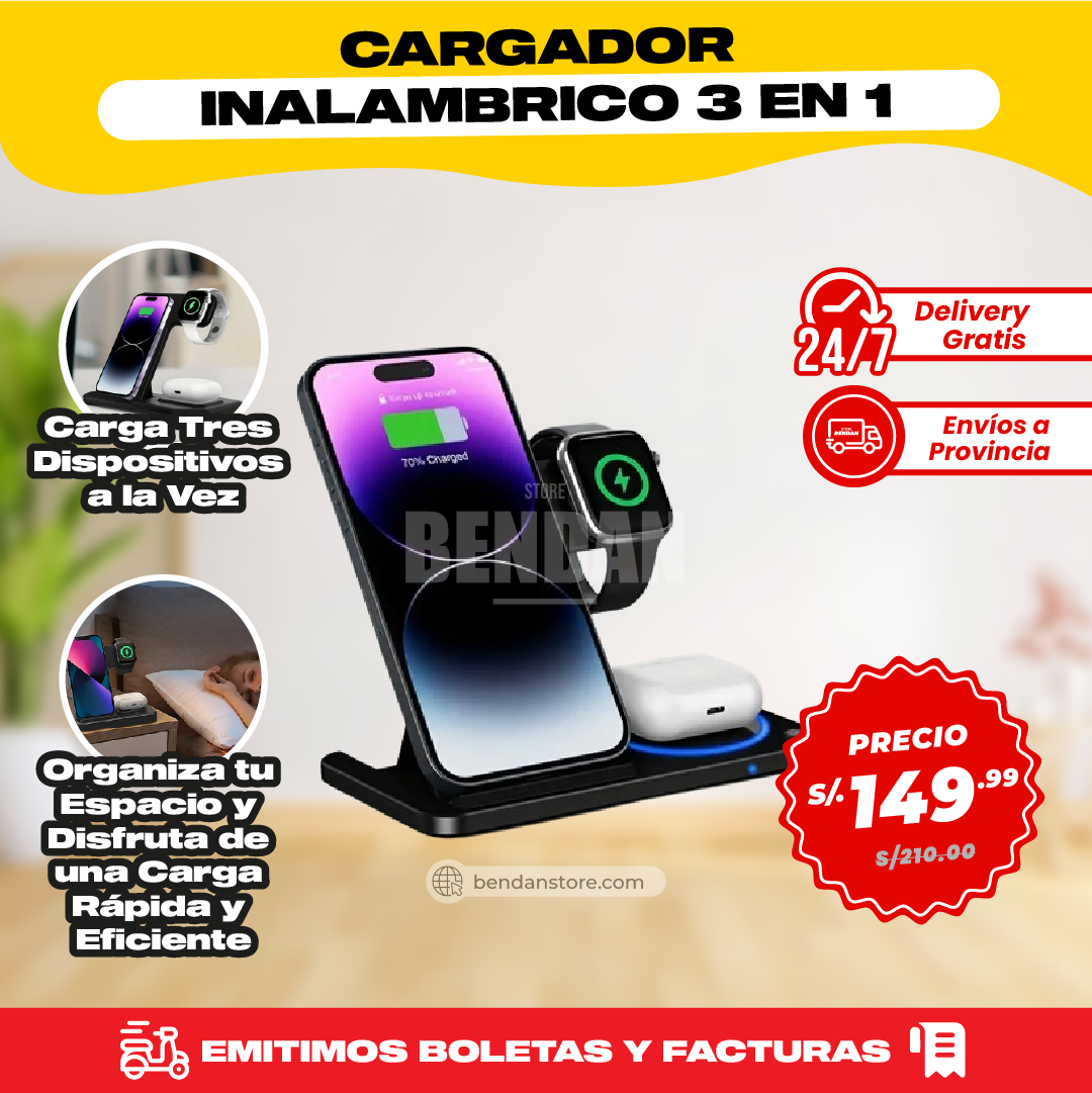 Cargador inalámbrico 3 en 1