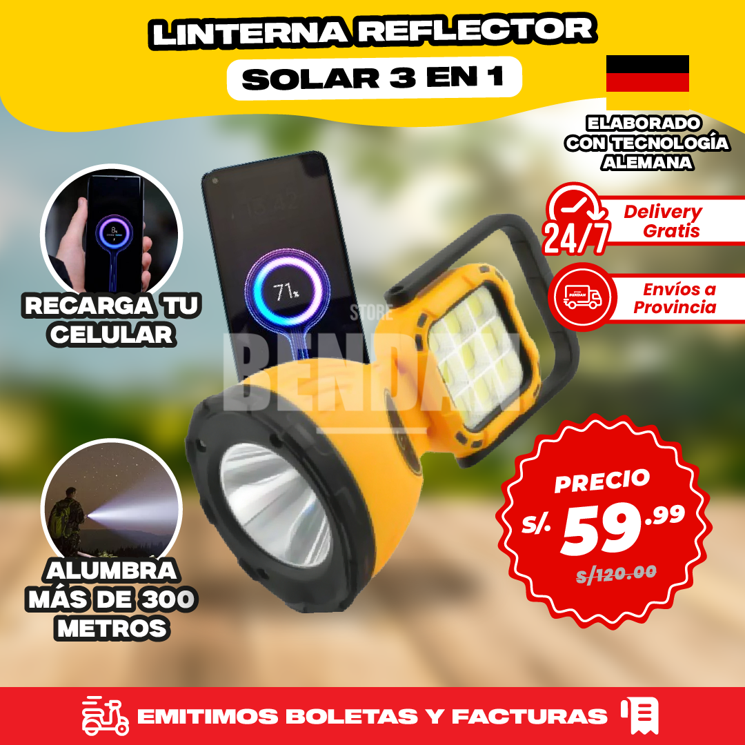 Linterna Reflector Solar 3 en 1