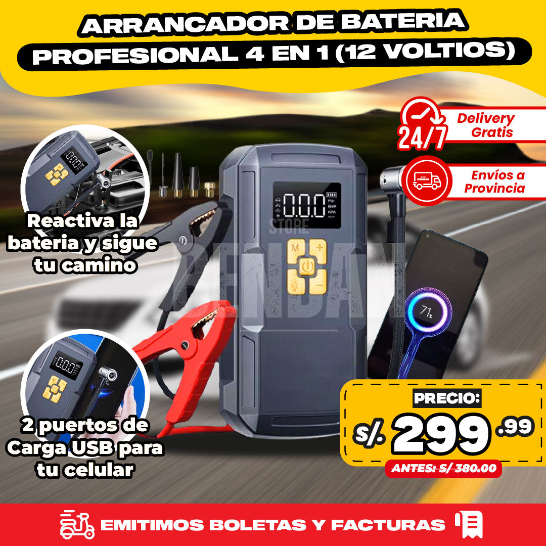 Arrancador de Bateria Profesional 4 en 1 (12 VOLTIOS) | Versión Original ®