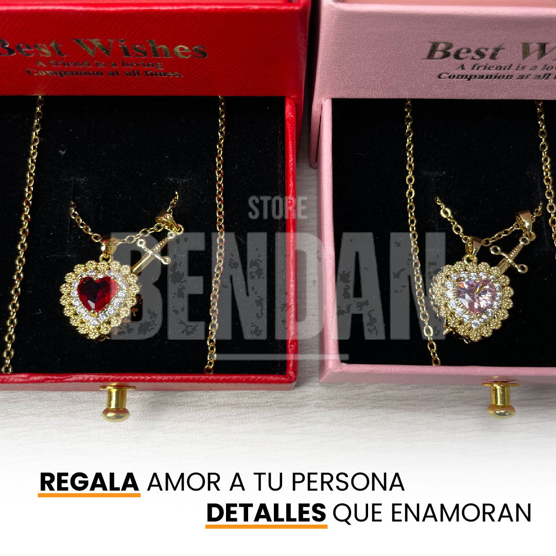 Pack Rosa Eterna + Collar Corazón y Cadena Espada ®