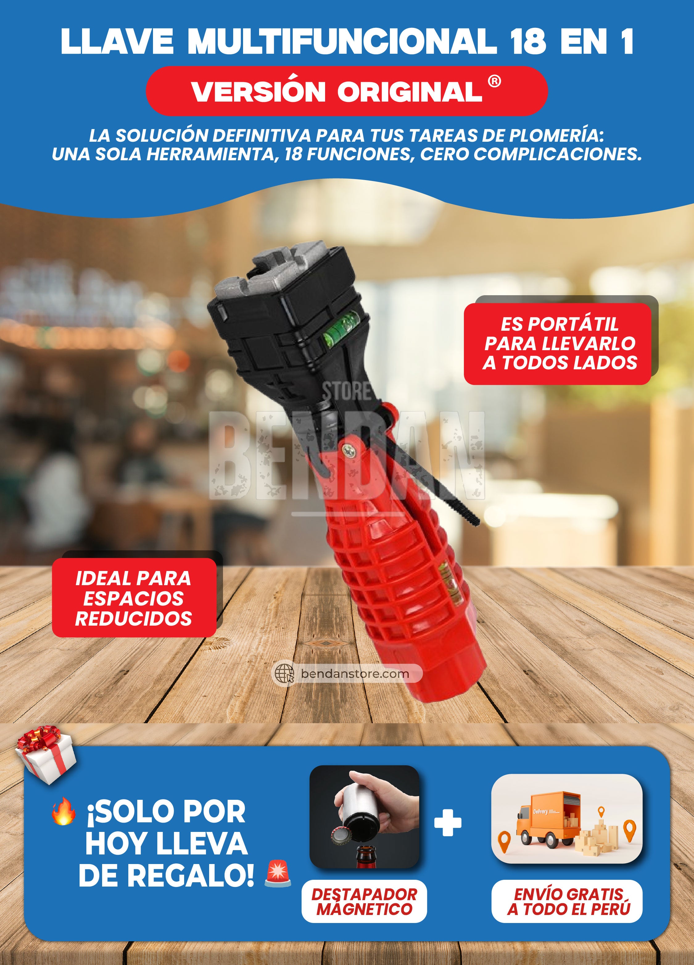 Llave De Gasfitería 18 En 1 Multifuncional