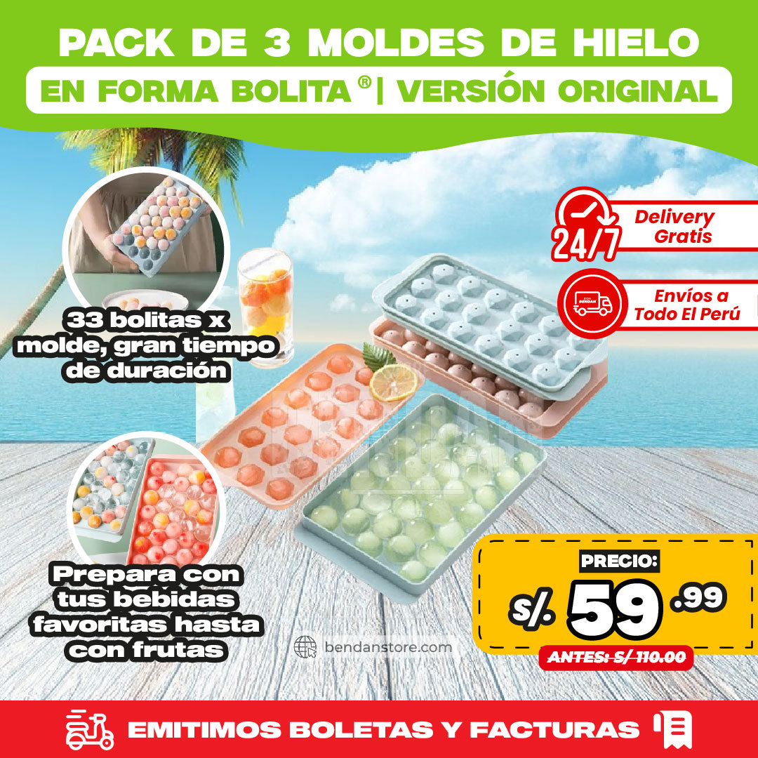 Pack de 3 Moldes de Hielo en forma de Bolita ® | Versión Original