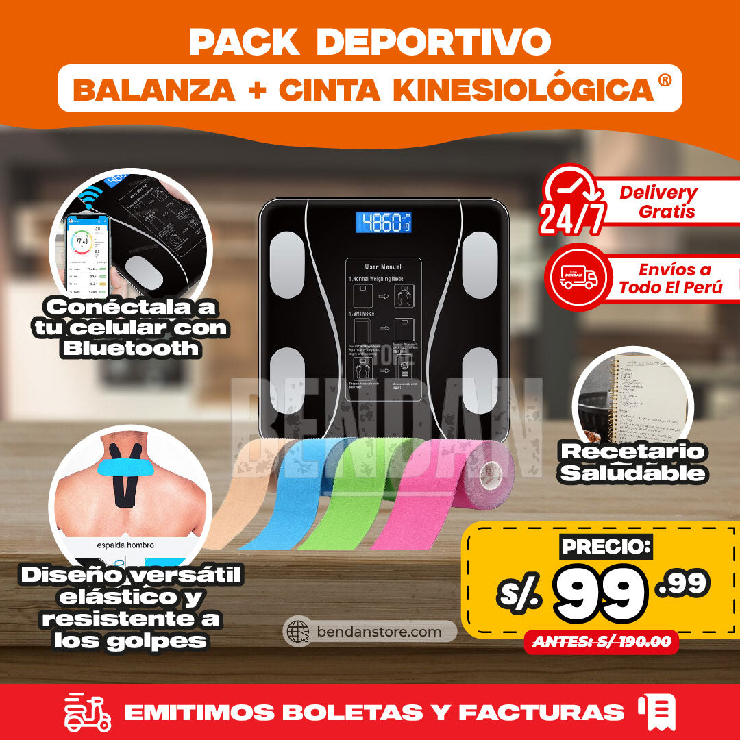Pack Deportivo Balanza Bluetooth + Cinta Kinesiológica ®