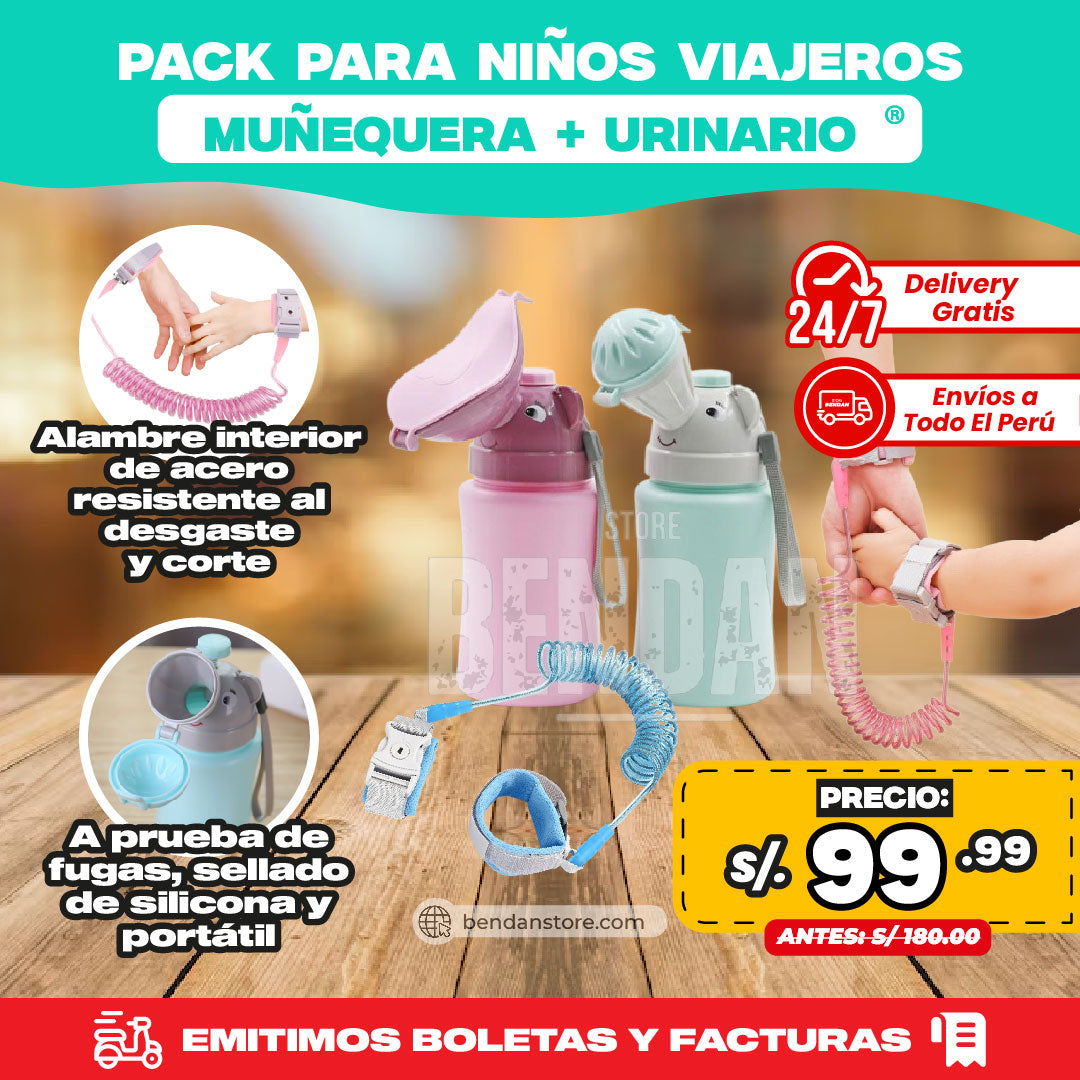 Pack para Niños Viajeros ® Muñequera + Urinario