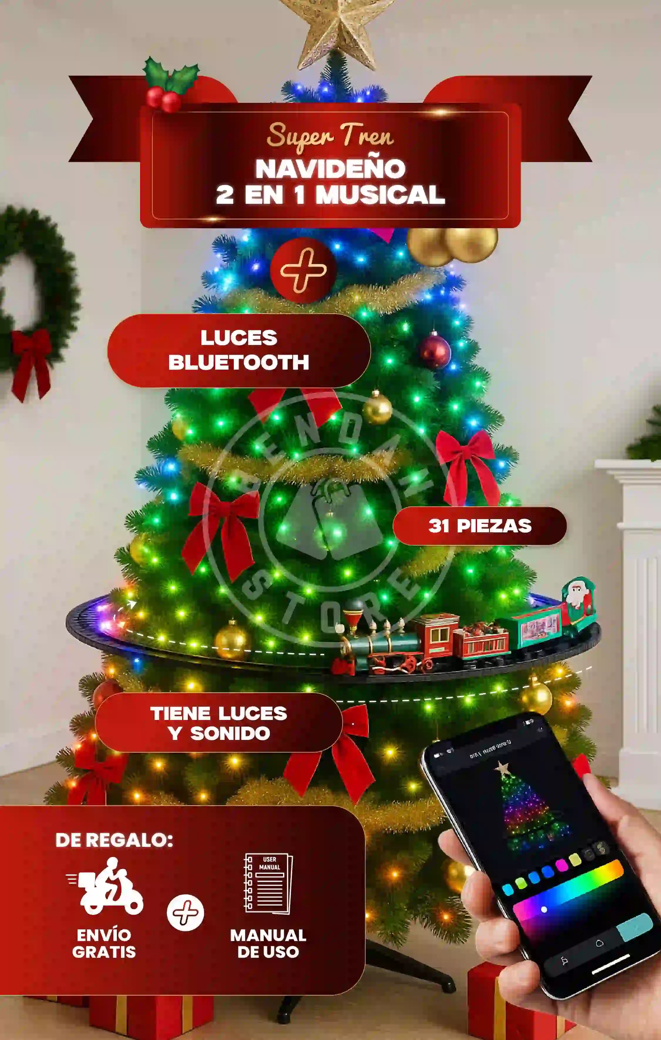 Súper Tren Navideño Flotante + Luces Smart para Árbol ® | Versión Original