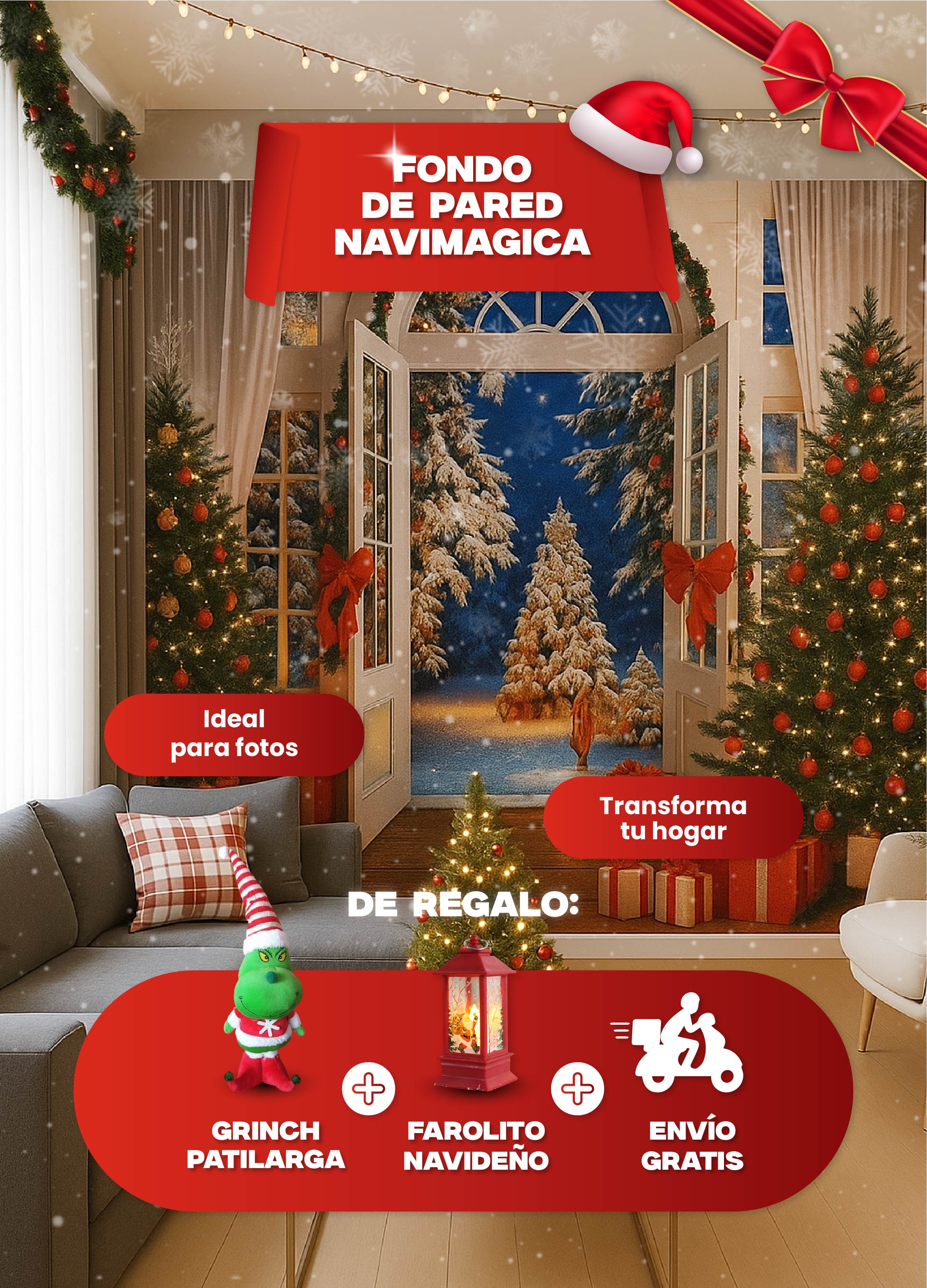 Fondo de Pared Navimágica + Grinch de 75 cm