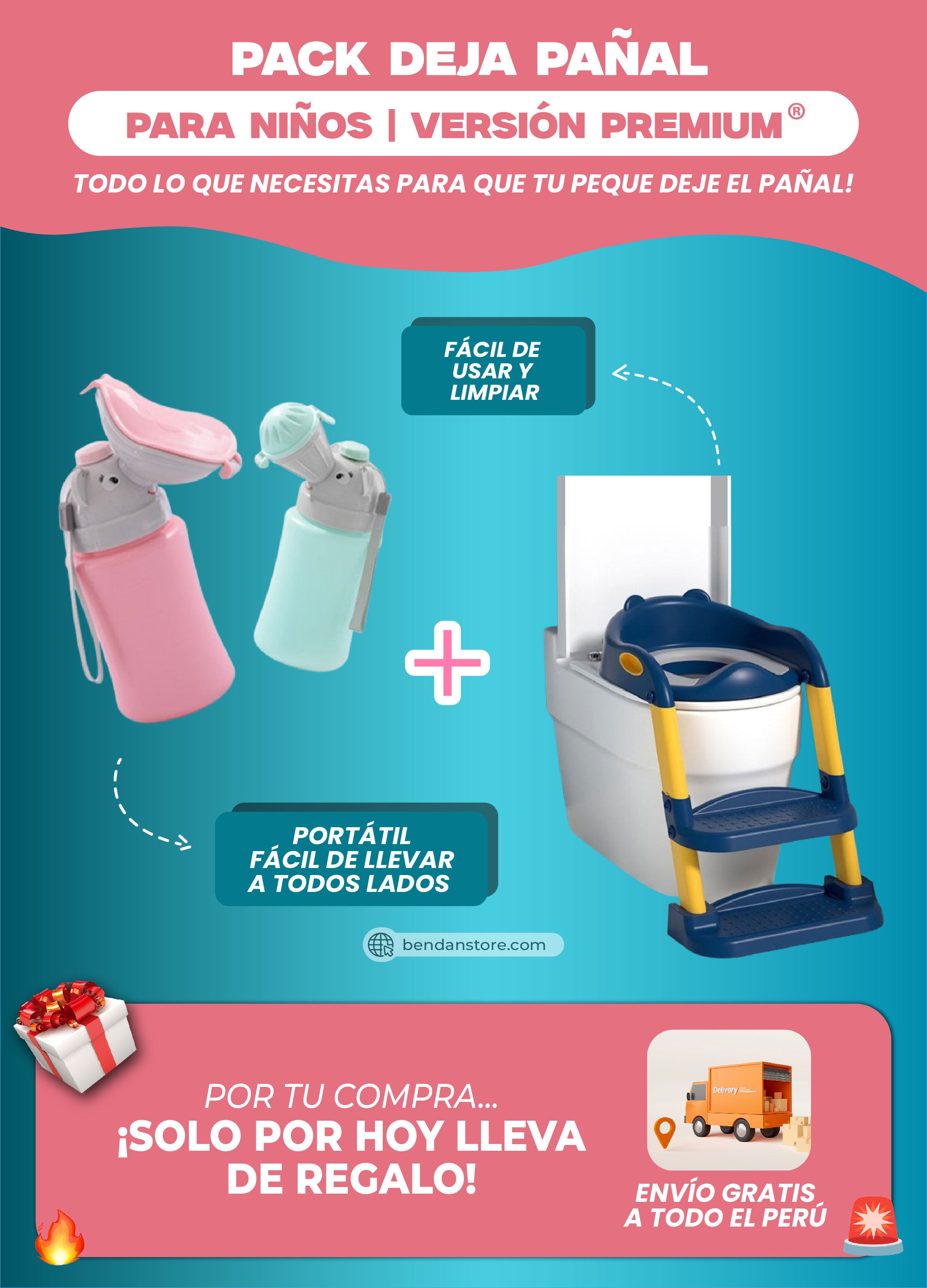 Pack "Deja el Pañal" Escalera + Urinario Portátil ® | Versión Premium