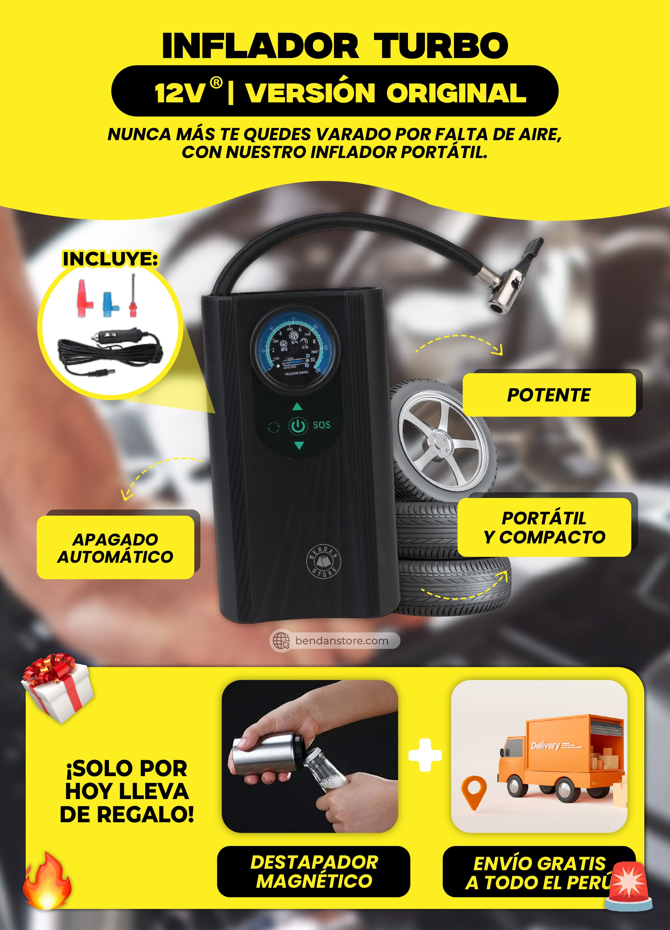 Inflador Turbo 12V Portátil ® | Versión Original