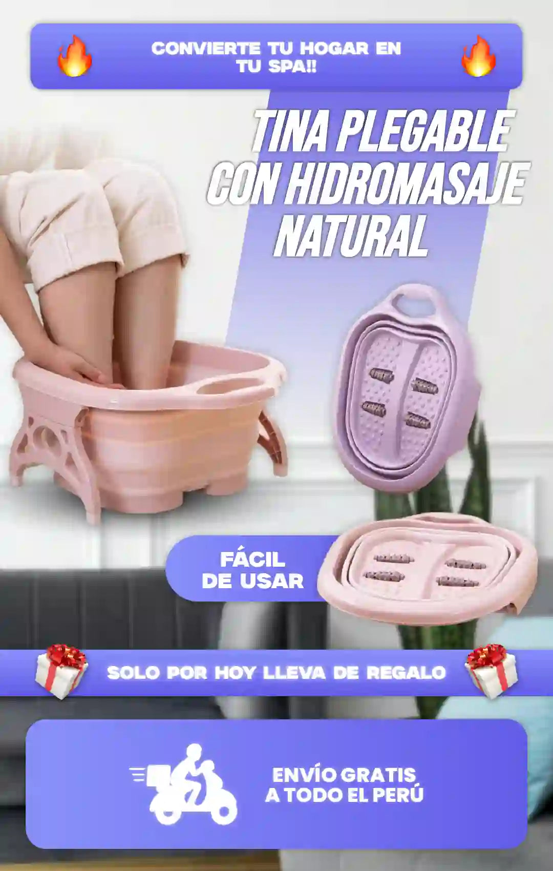 Tina Plegable con Hidromasaje Natural | Versión Original ®