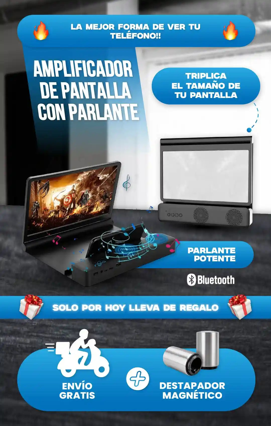 Amplificador de Pantalla con Parlante Bluetooth | Versión Premium