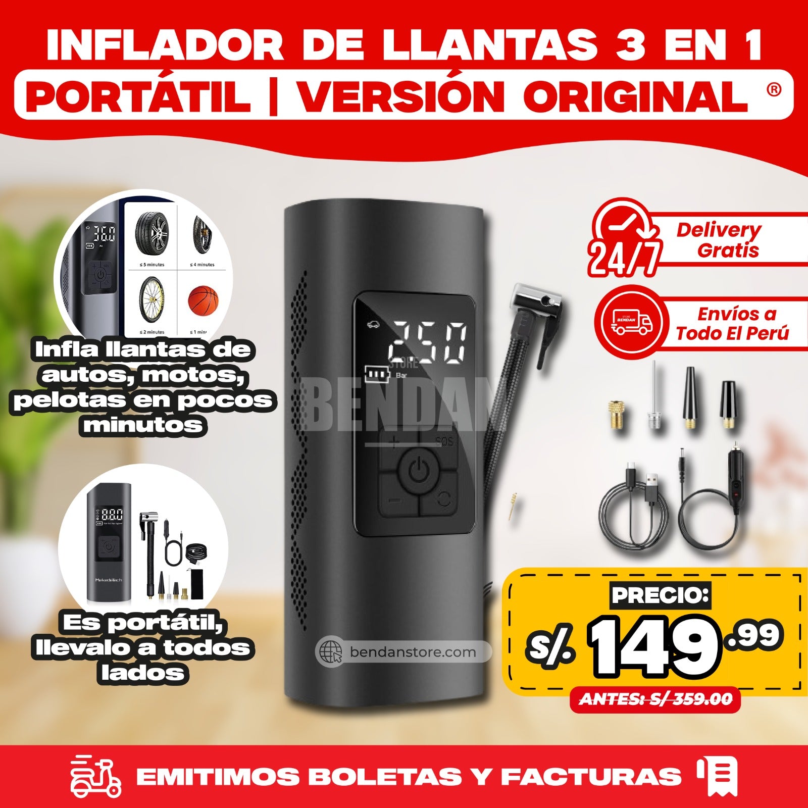 Inflador de Llantas 3 en 1 Portátil | Versión Original ®