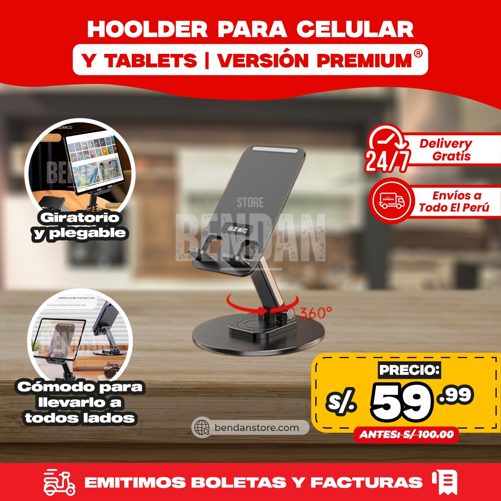 Holder Gitarorio 360º de Aluminio para Celulares y Tablets