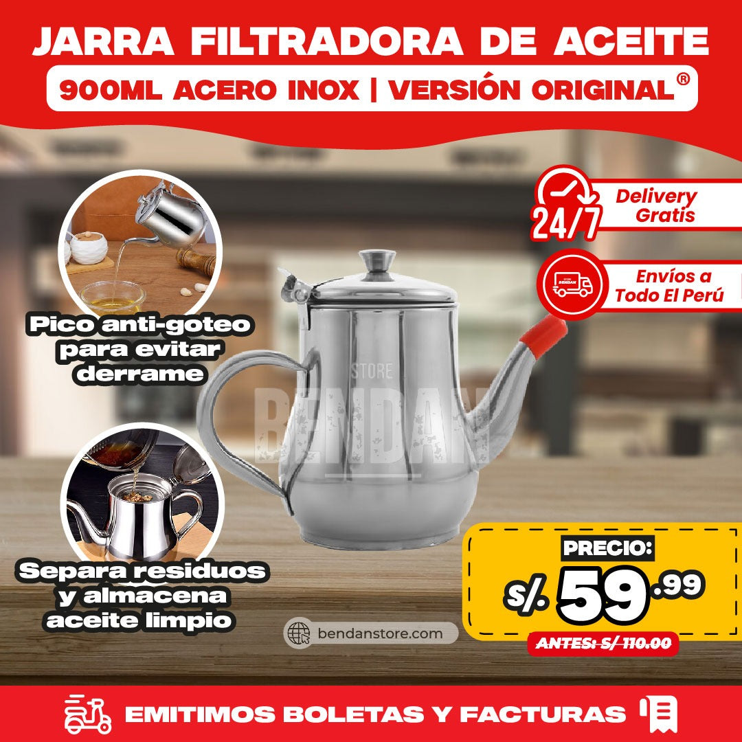 Jarra Filtradora de Aceite 900 ml de Acero Inoxidable | Versión Original ®