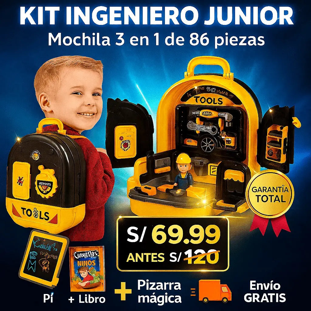 Kit Ingeniero Junior® – Mochila 3 en 1 de 86 piezas