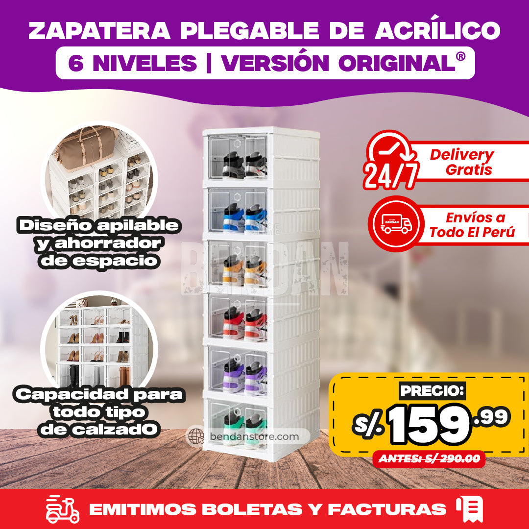 Zapatera Plegable de Acrílico de 6 niveles| Versión Original ®